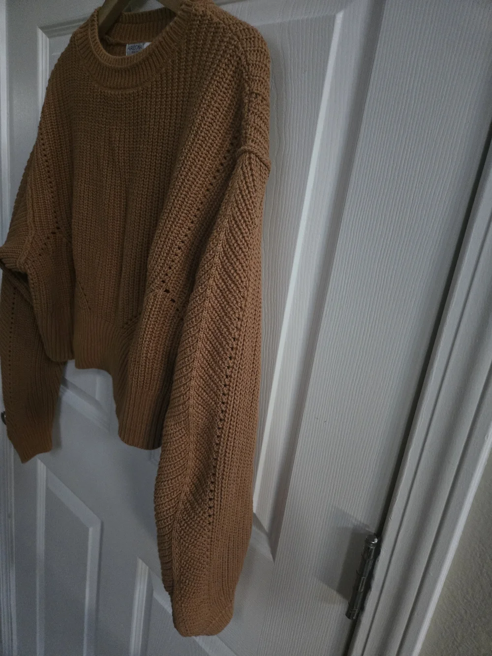 Arizona Jean Company Cropped Cotton Blend Knit Sweater in Golden Camel